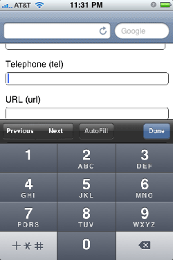 Clavier iPhone HTML5 form tel